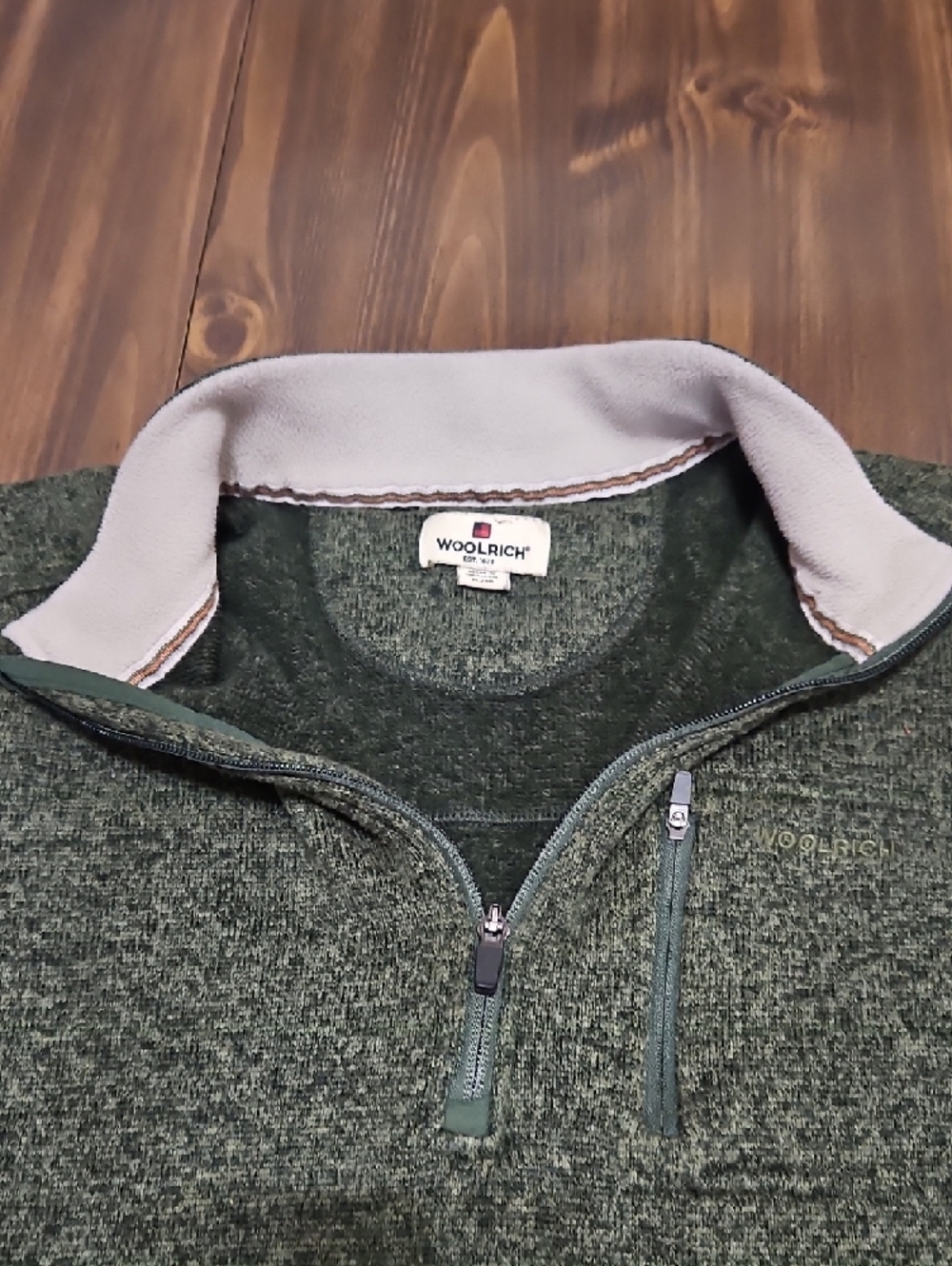 Woolrich Men's Forest Green Quarter-Zip Knit Pullover - Picture 5 of 8